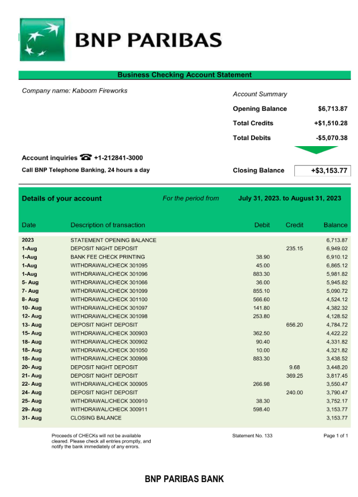 Modèle Word et PDF de déclaration d'entreprise de la Banque BNP Paribas